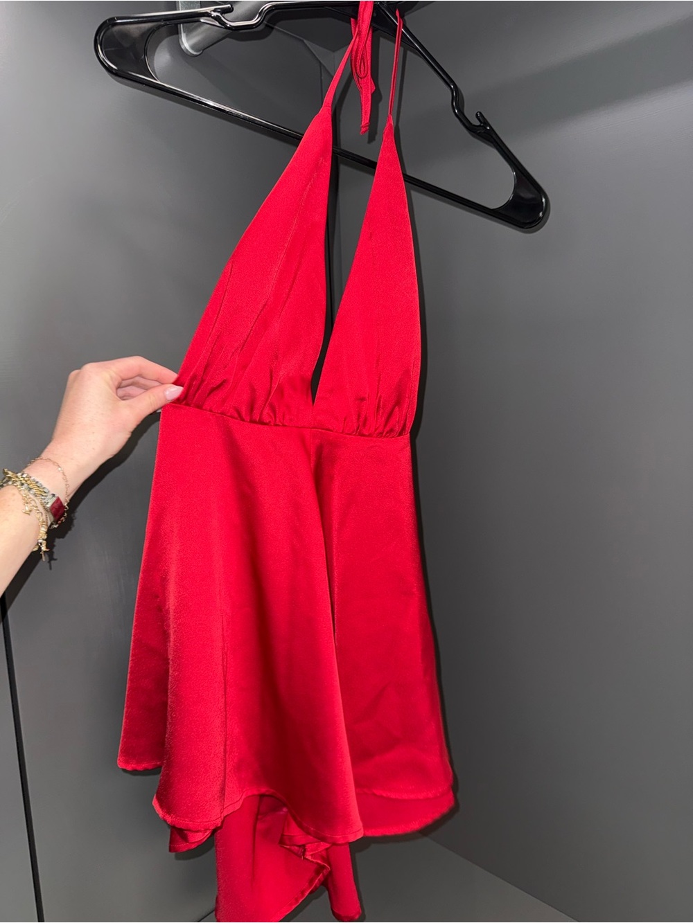 Babyboo Red Halter Romper with Plunging V-Neck and Open Back - Picture 3 of 5